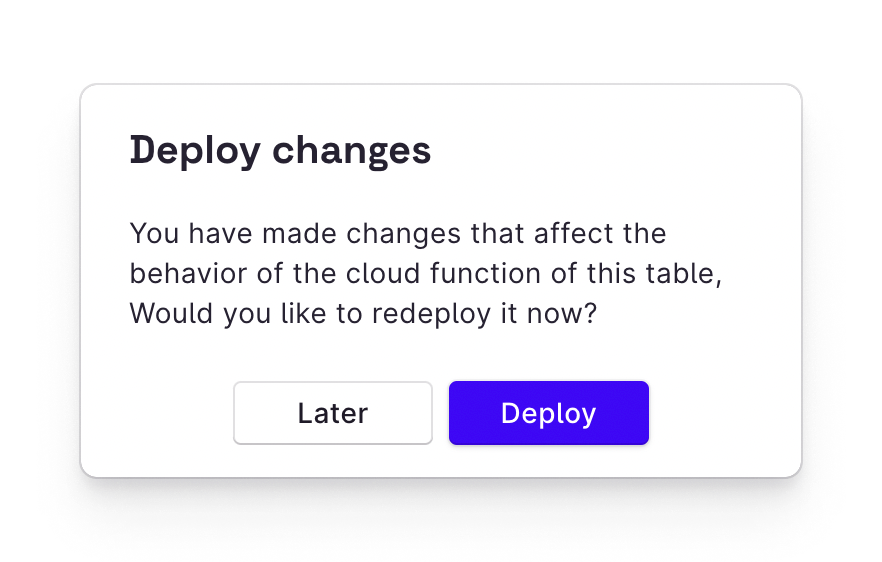 Screenshot of Derivative field deploy modal