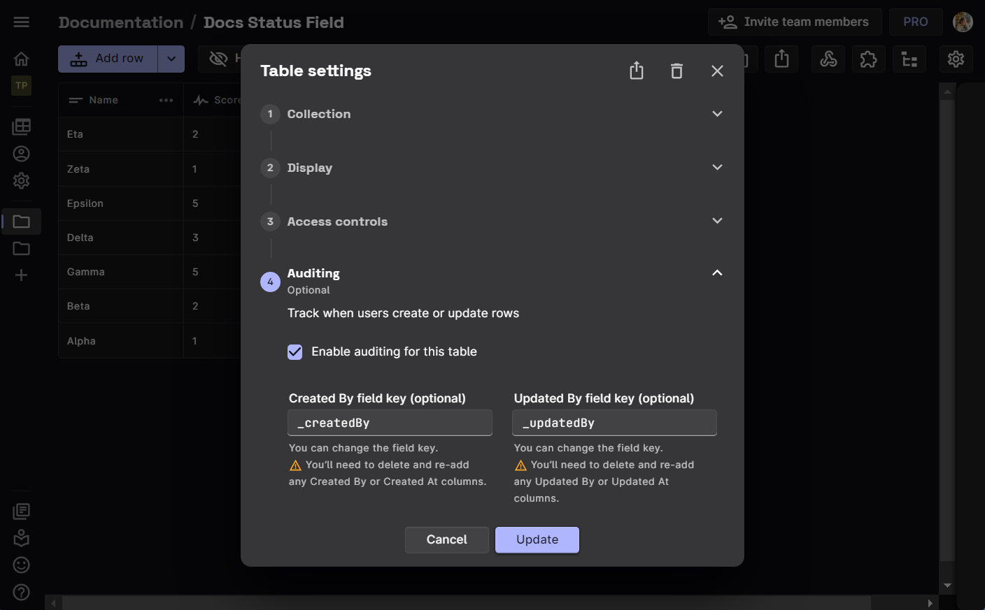 Enable Audit Field