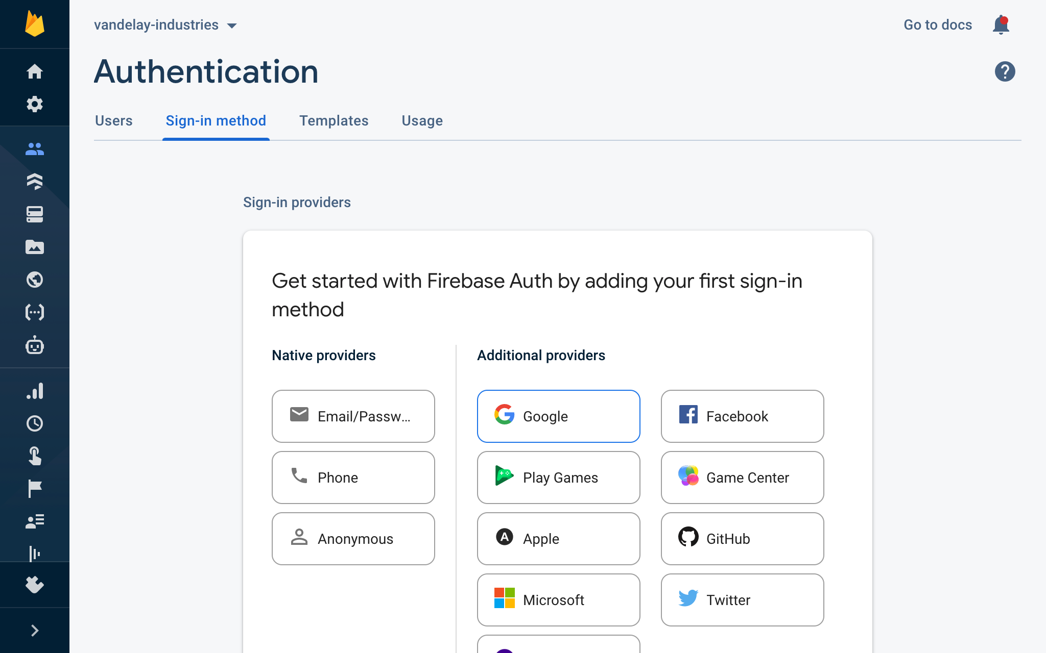 Screenshot of Firebase Auth UI