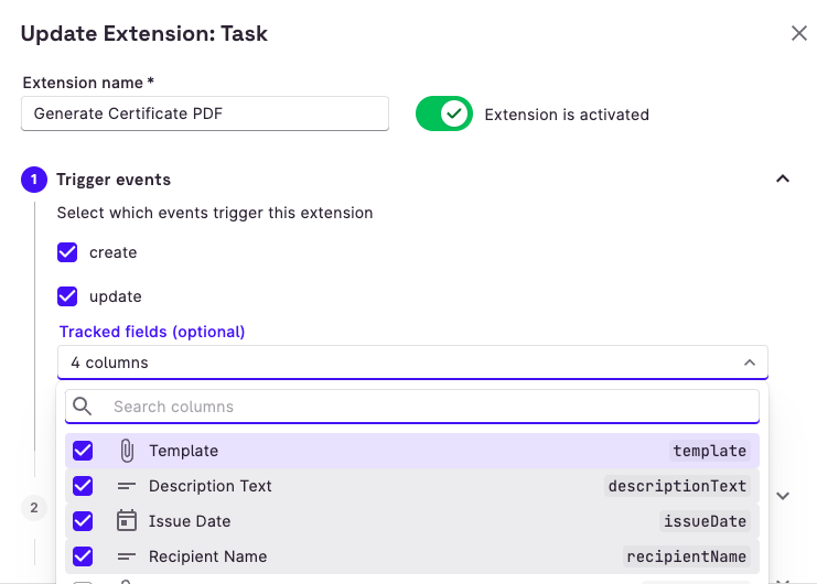 Extension configuration